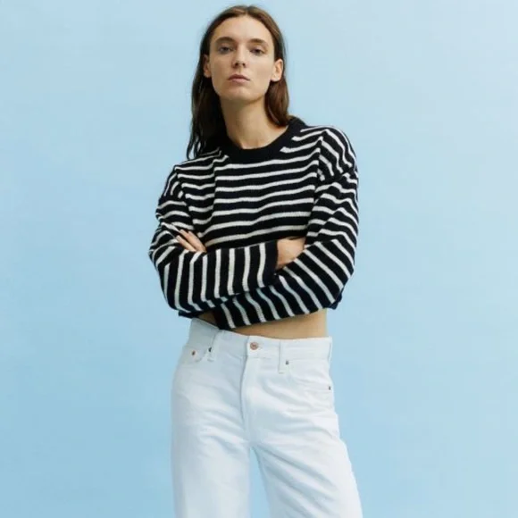 NWT Black and White Cropped Sweater - Picture 2 of 8